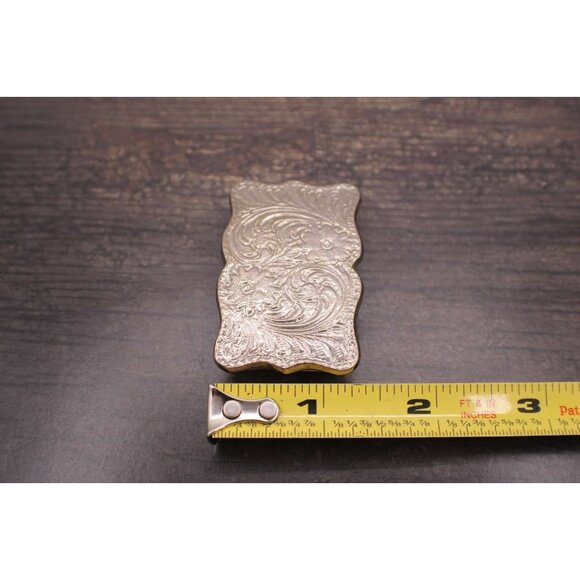 Western Scroll Ornate Belt Buckle Silver Tone Floral Embossed Rope Edge Vintage - Picture 6 of 7